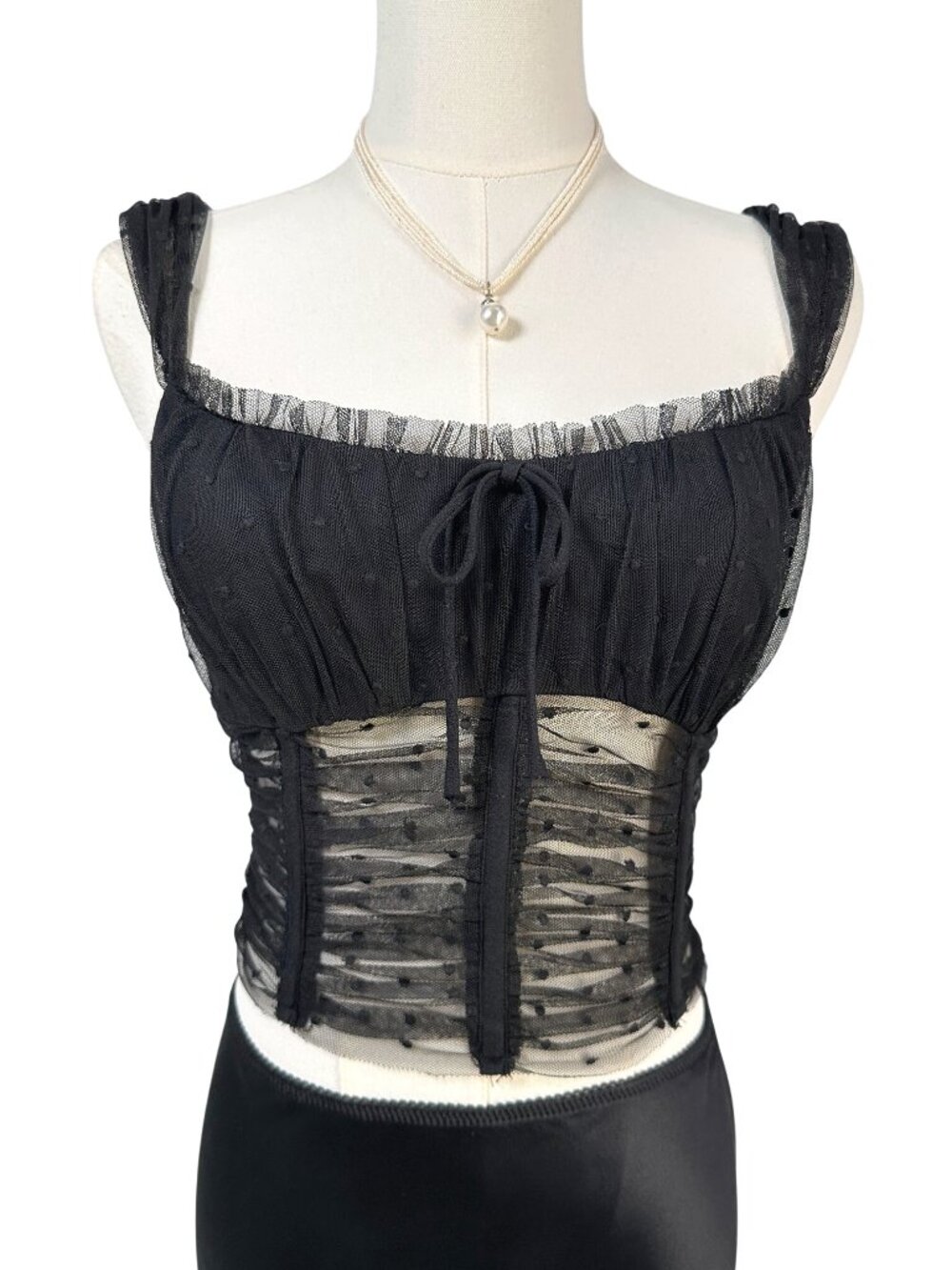 NWT Reformation Aubrielle Top Black Sheer Mesh Corset Crop 0